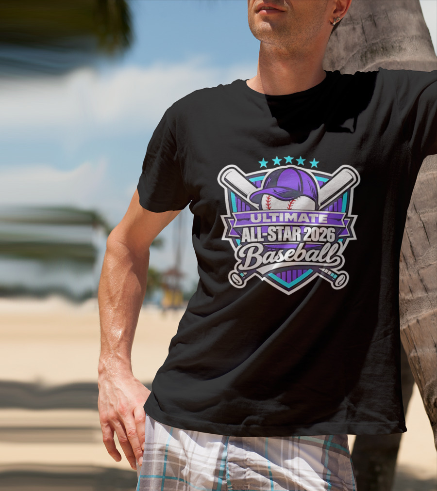 Ultimate All Star 2026 Baseball Purple Cap And Crossed Bats T-Shirt