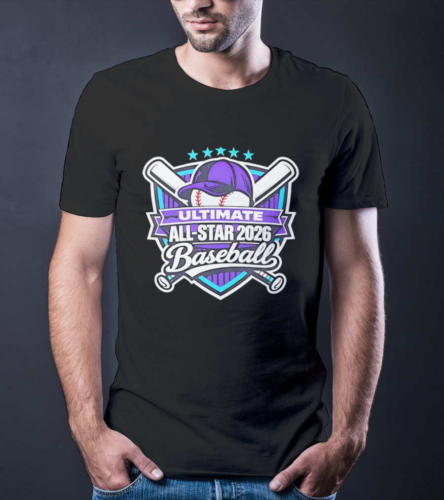 Ultimate All Star 2026 Baseball Purple Cap And Crossed Bats T-Shirt
