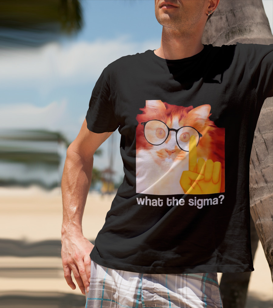 What The Sigma Cat Meme Glasses Pointing Finger Humor T-Shirt