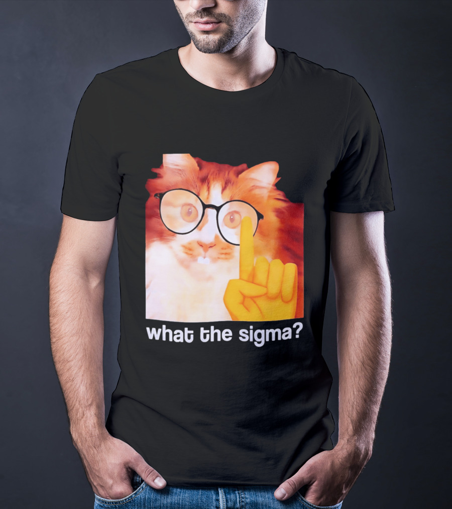 What The Sigma Cat Meme Glasses Pointing Finger Humor T-Shirt