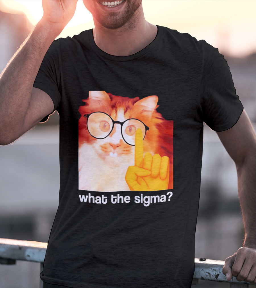 What The Sigma Cat Meme Glasses Pointing Finger Humor T-Shirt