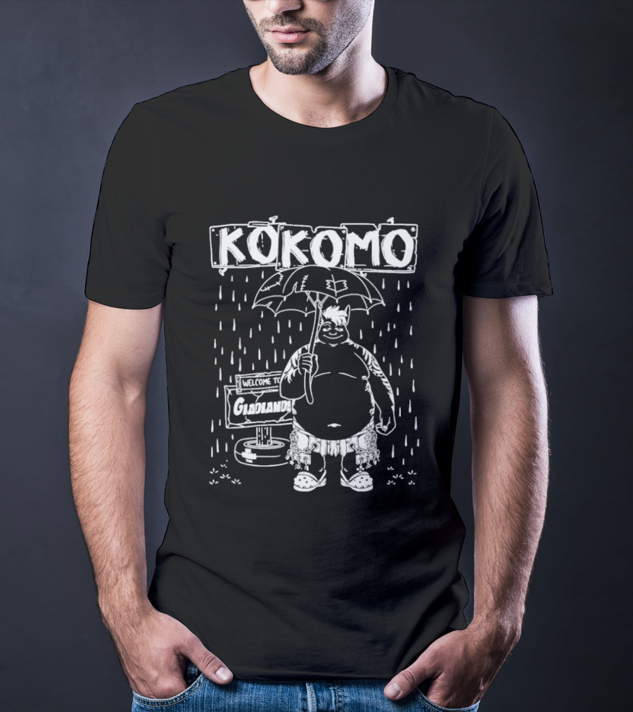 KoKomo Welcome To Gladlands Umbrella Character In Rain Scene T-Shirt