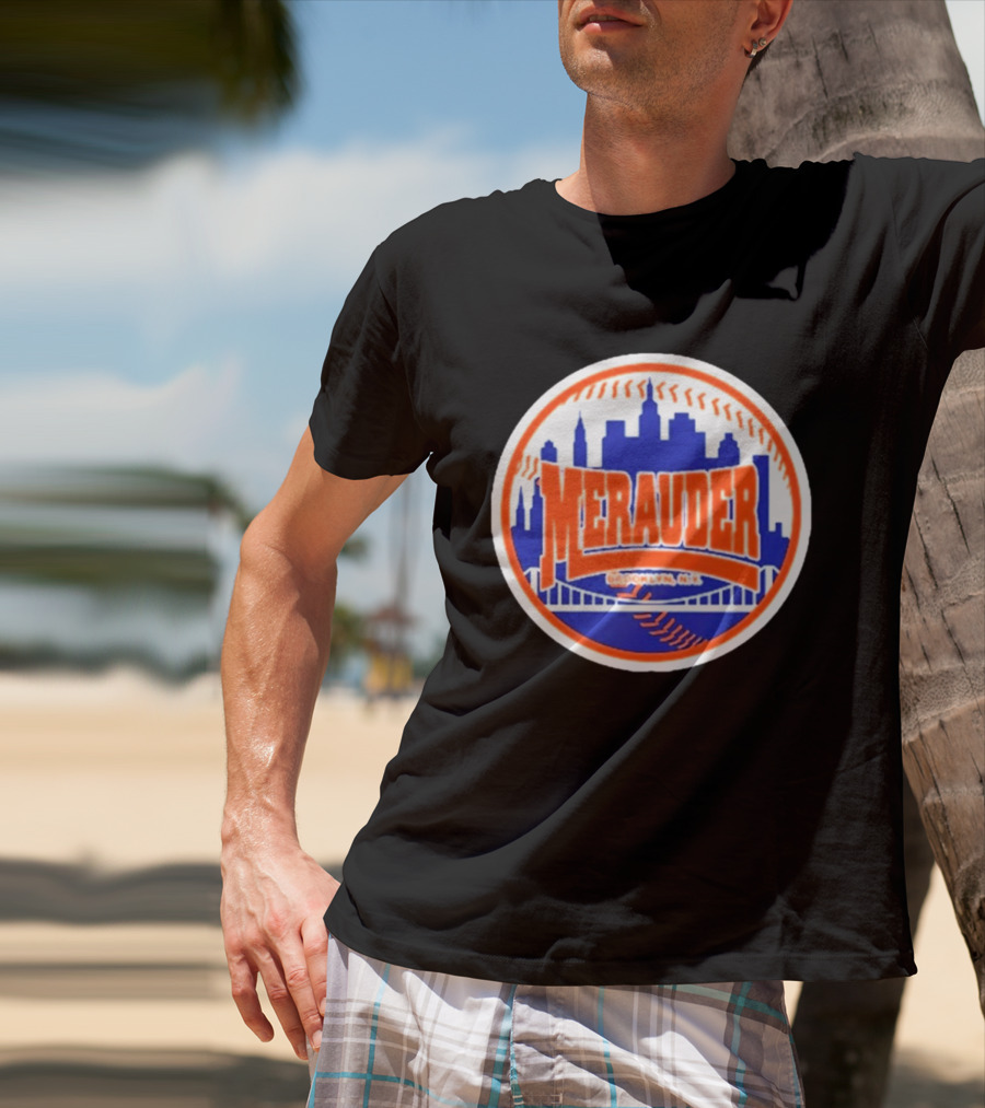 Merauder Brooklyn NY Skyline Baseball New York Mets T-Shirt