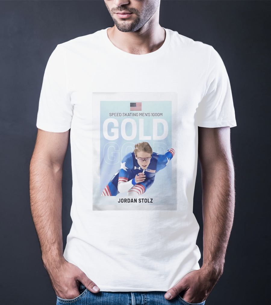 American Flag Speed Skating Men's 1000M Gold Jordan Stolz T-Shirt