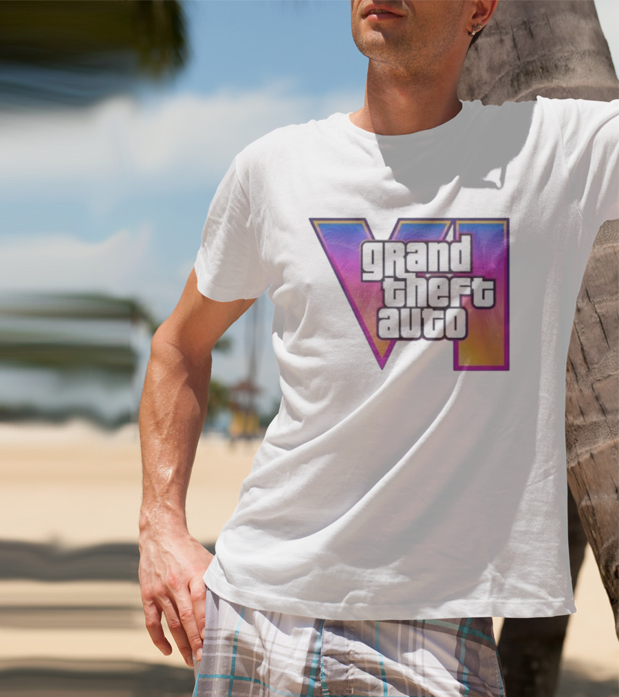 Grand Theft Auto VI 2025 GTA 6 VI Logo With Sunset Palm T-Shirt