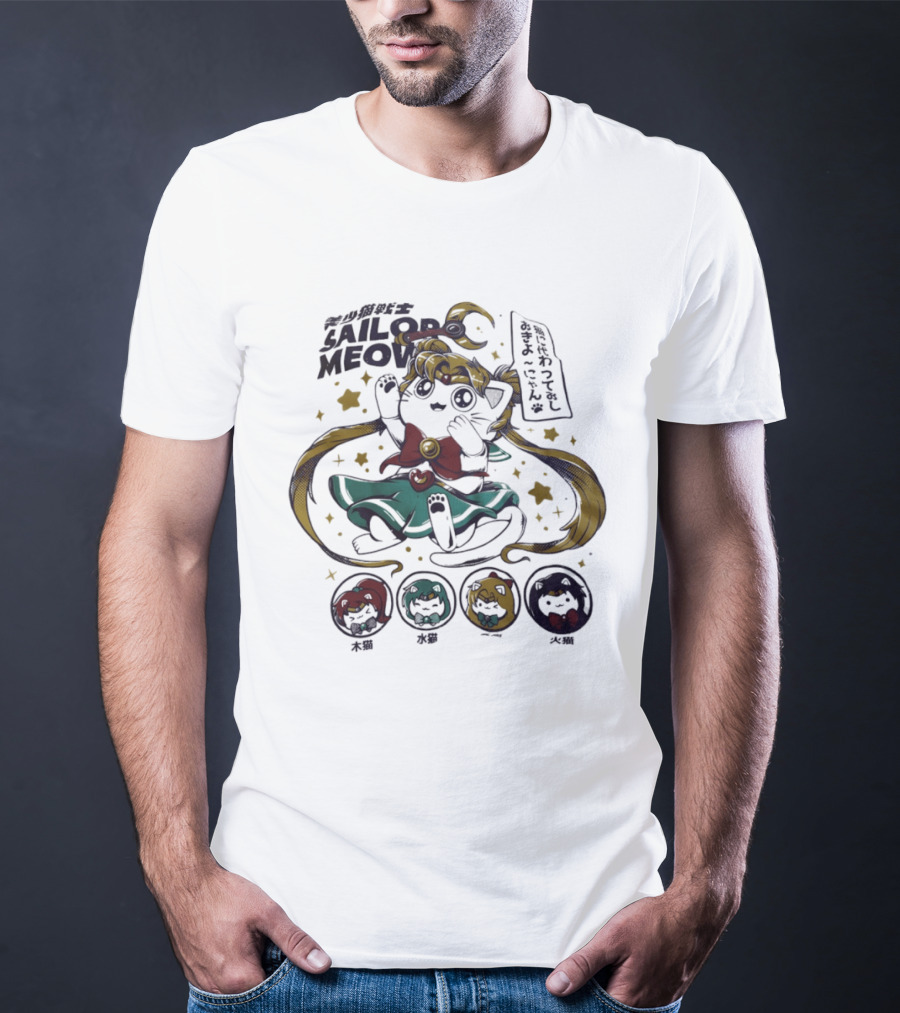Sailor Meow Cute Cat Moon Pampling Japan Anime Girl Stars T-Shirt