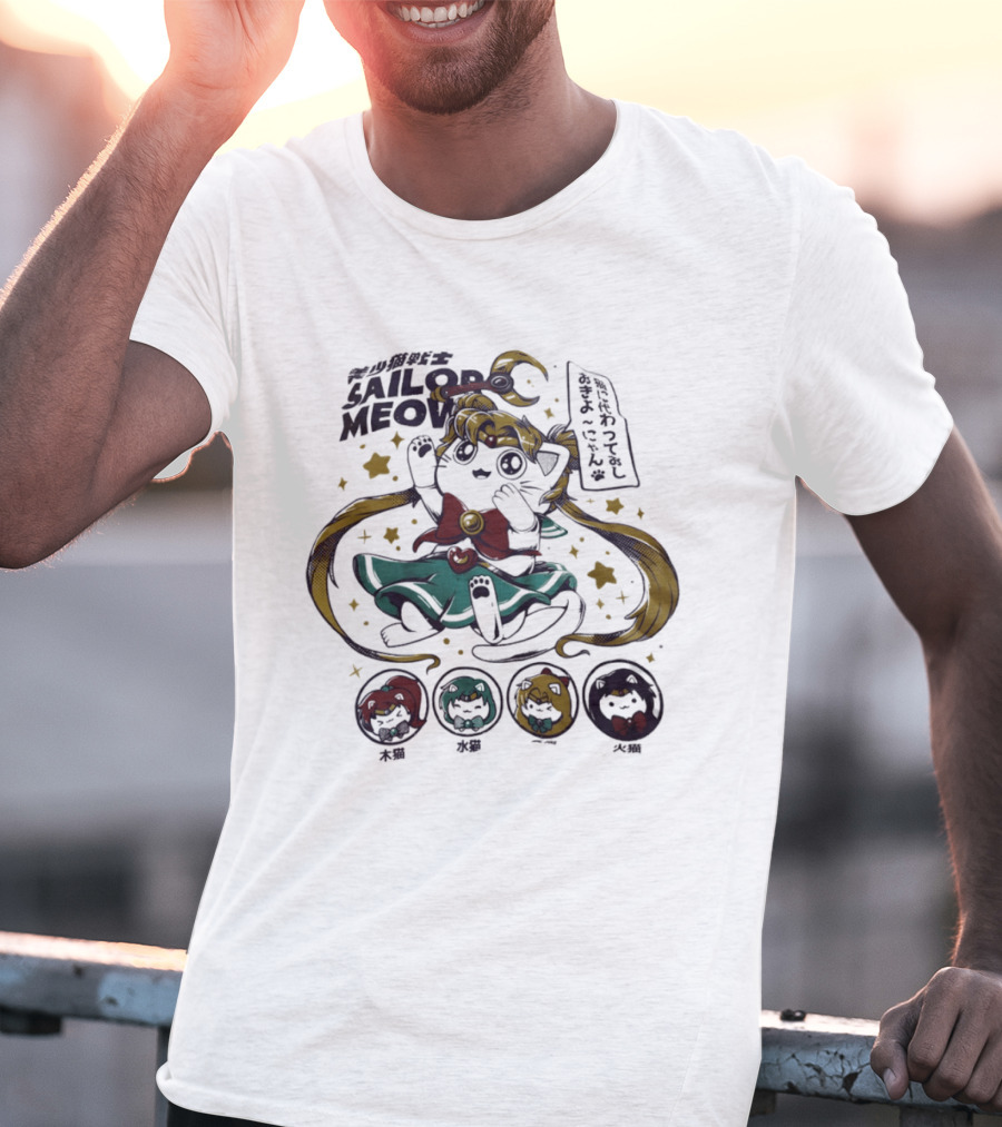 Sailor Meow Cute Cat Moon Pampling Japan Anime Girl Stars T-Shirt