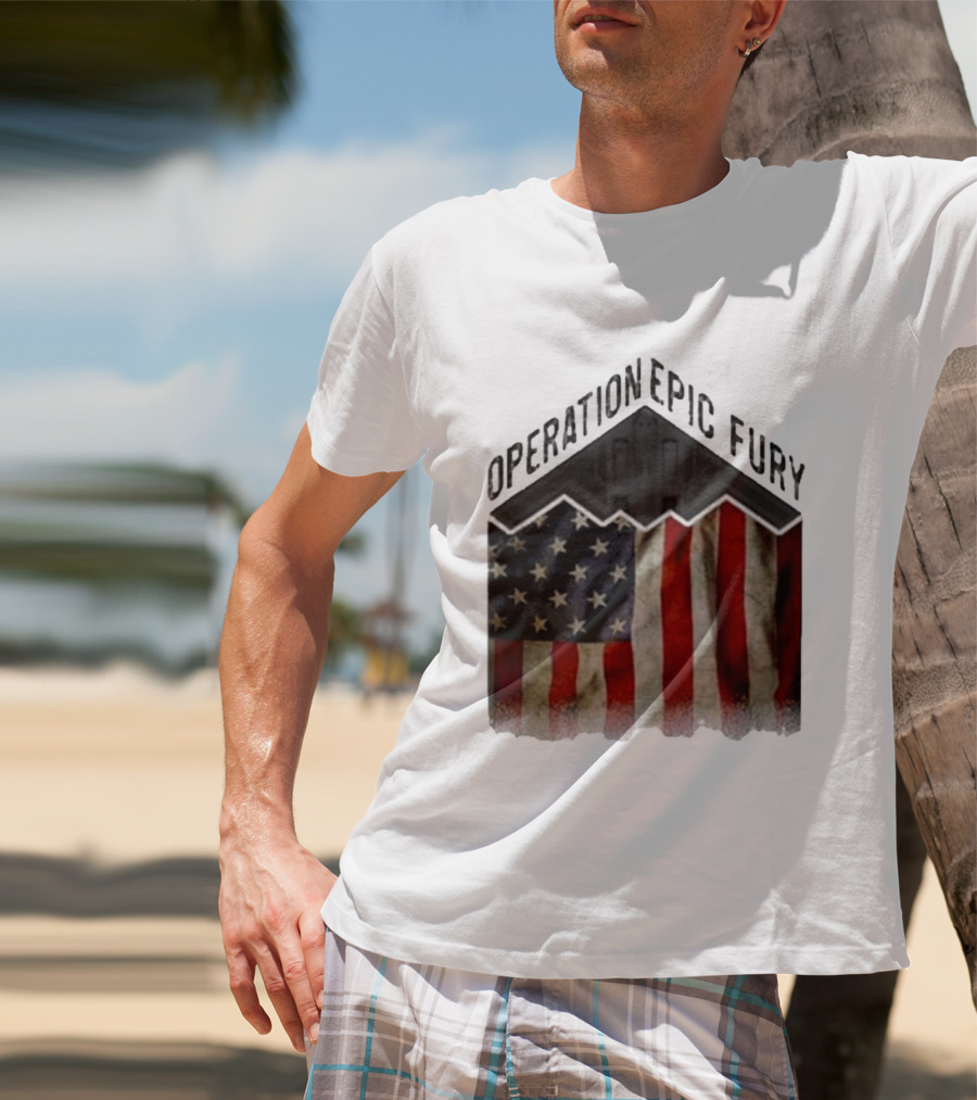 Operation Epic Fury USA American Flag Military Stealth Bomber T-Shirt