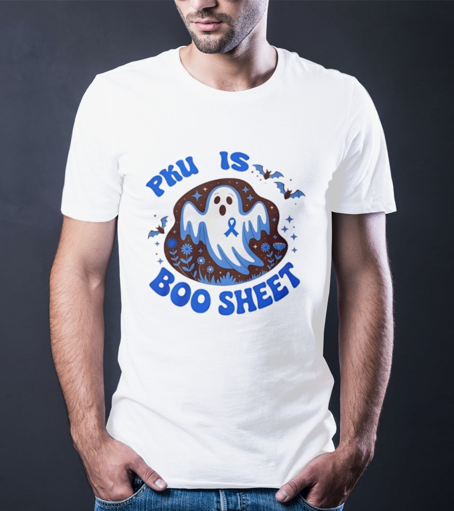 PKU Is Boo Sheet Ghost With Awareness Ribbon And Bats T-Shirt