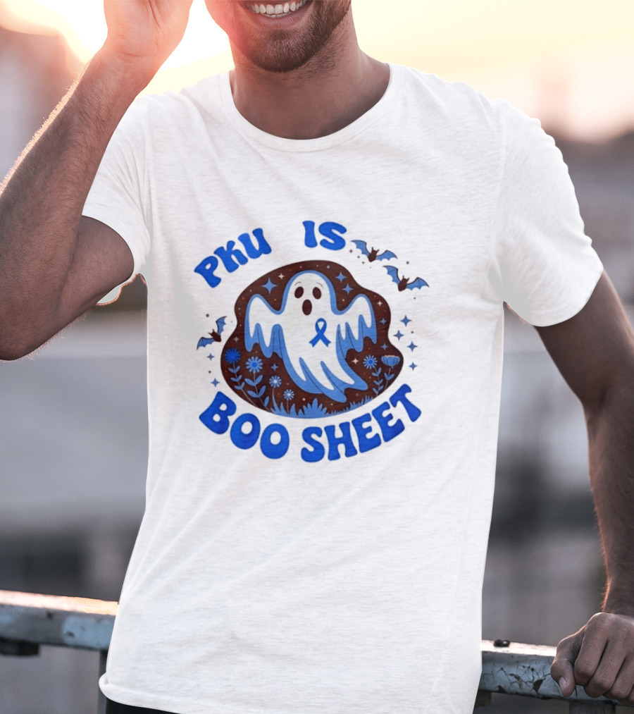 PKU Is Boo Sheet Ghost With Awareness Ribbon And Bats T-Shirt
