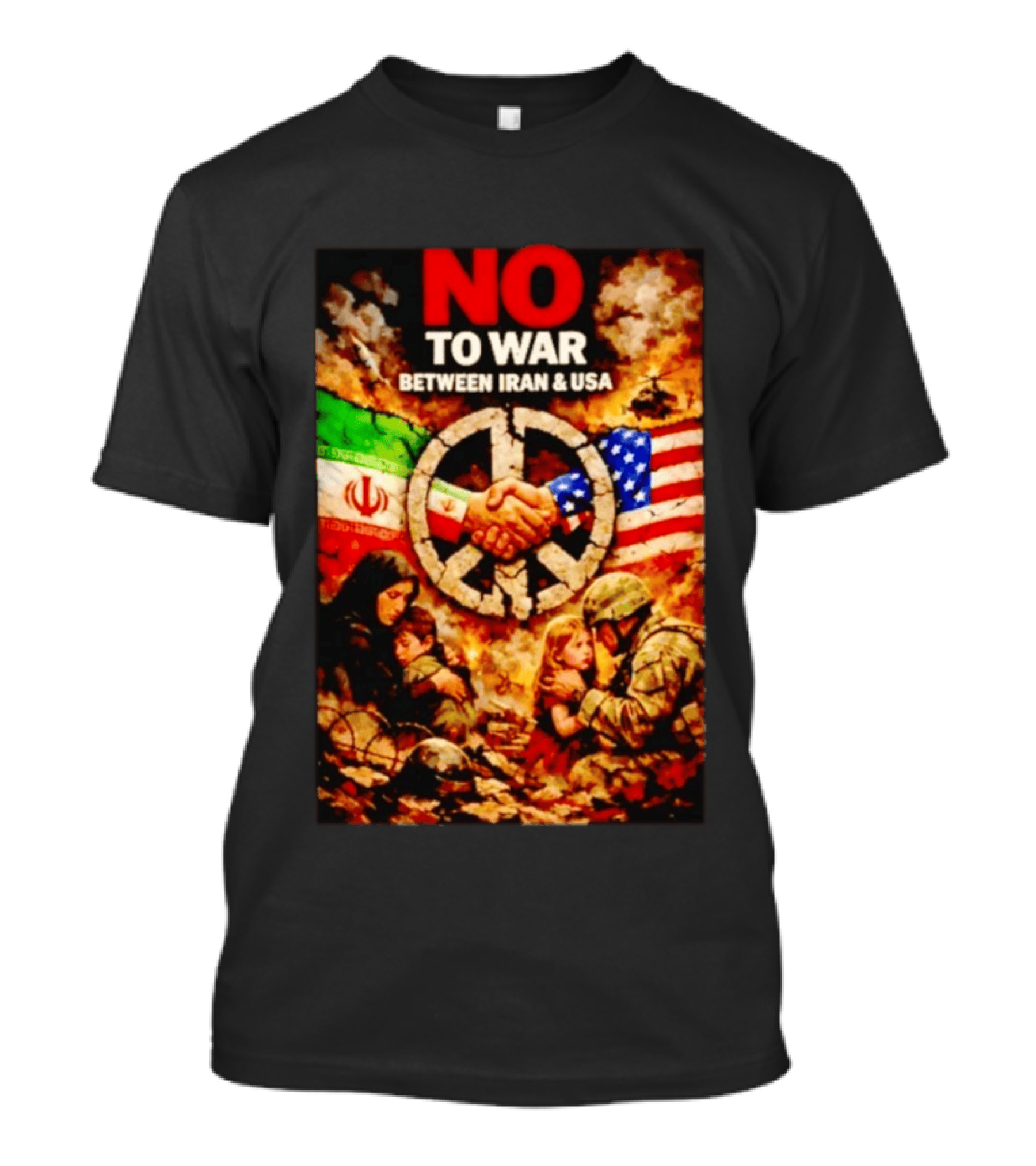 No War Between Iran USA Peace Sign Flag Handshake Unity T-Shirt