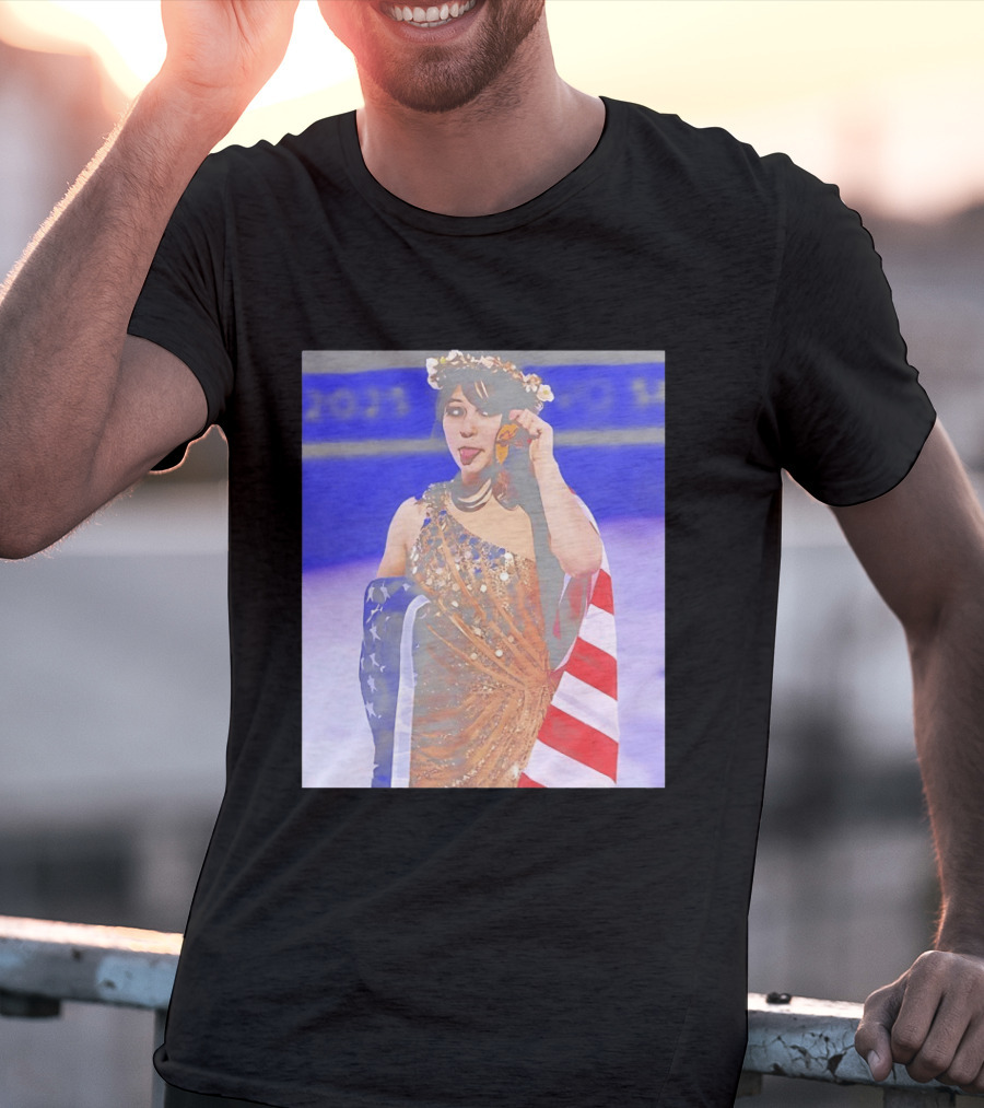 Alysa Liu Gold Medal USA Team Celebration With American Flag T-Shirt