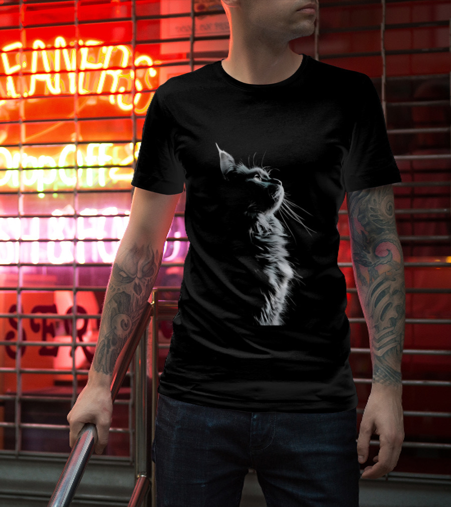 Cat Light And Shadow White Silhouette Feline T-Shirt