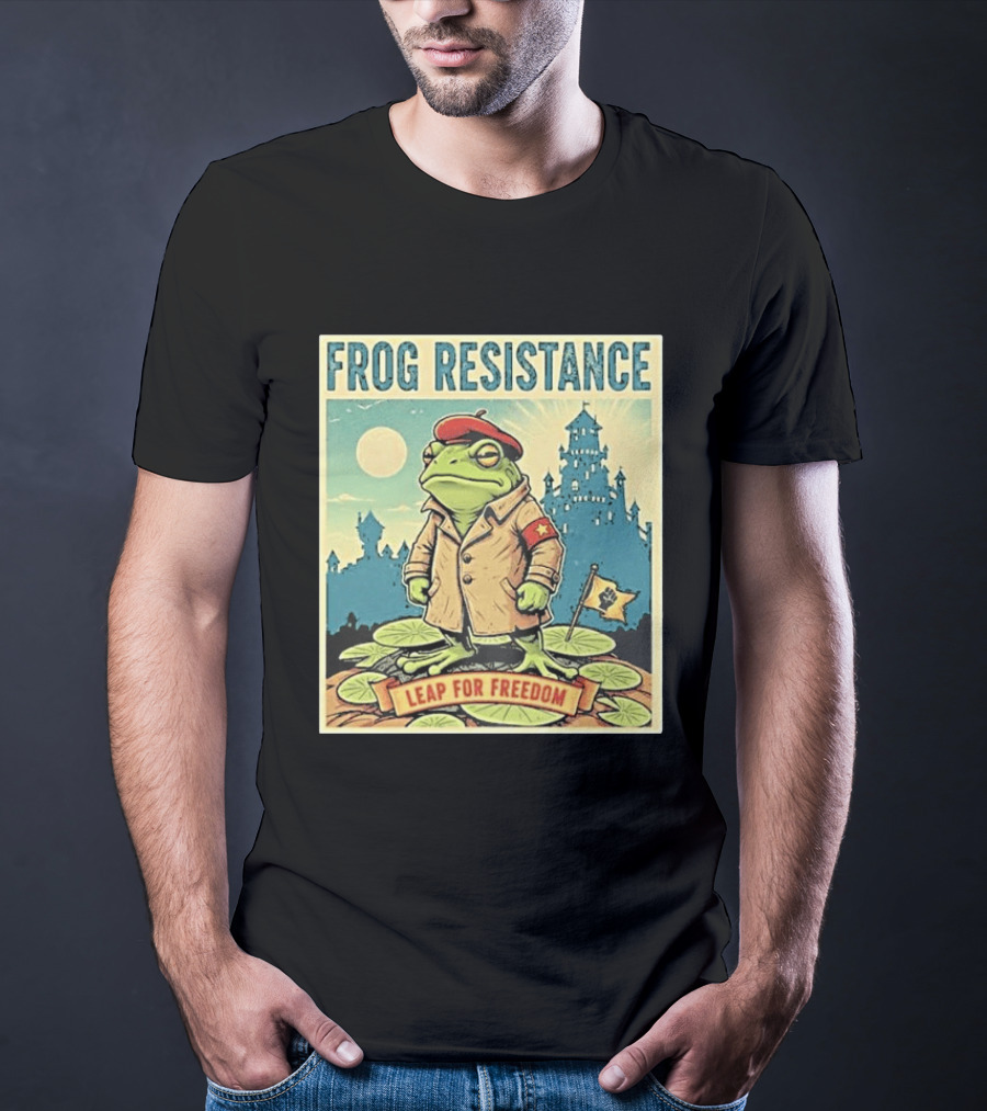 Classic Frog Resistance Leap For Freedom Castle Beret Moonlight Lily Pads T-Shirt