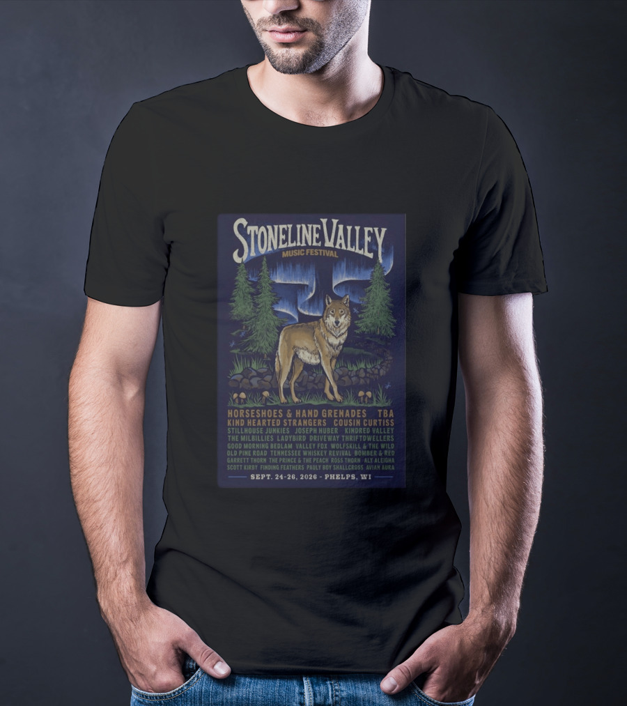 Stoneline Valley Music Festival Sept 24 26 2026 Phelps WI Horseshoes Hand Grenades Kind Hearted Strangers Cousin Curtiss T-Shirt