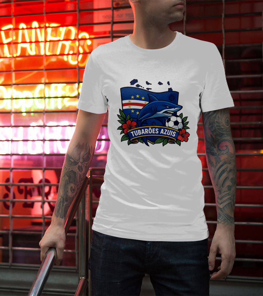 Tubaroes Azuis Cape Verde Football Team Crest With Shark And Soccer Ball T-Shirt