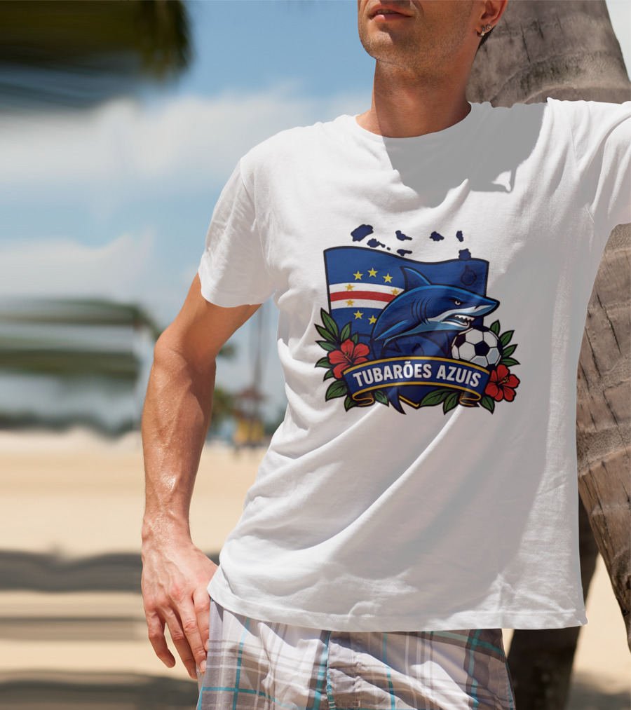 Tubaroes Azuis Cape Verde Football Team Crest With Shark And Soccer Ball T-Shirt