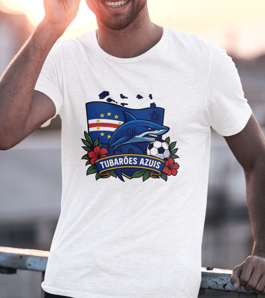 Tubaroes Azuis Cape Verde Football Team Crest With Shark And Soccer Ball T-Shirt
