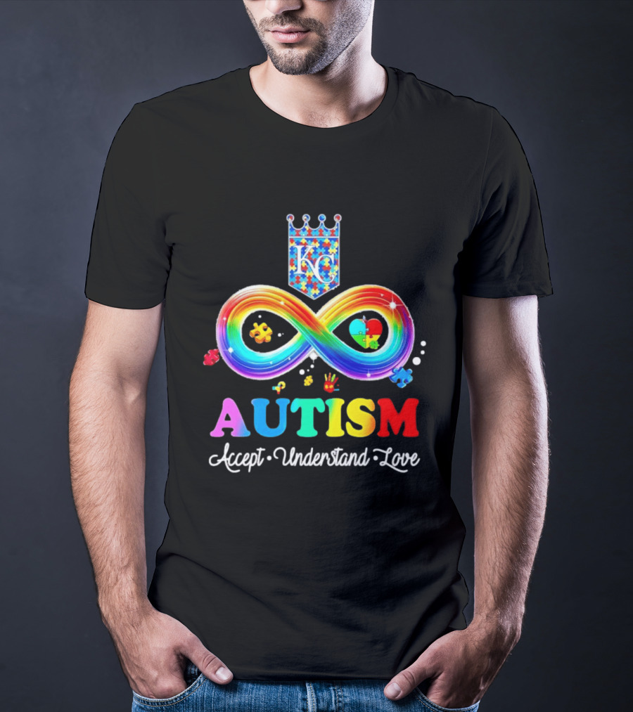 Kansas City Royals KC Autism Accept Understand Love Rainbow Infinity Puzzle Pieces T-Shirt