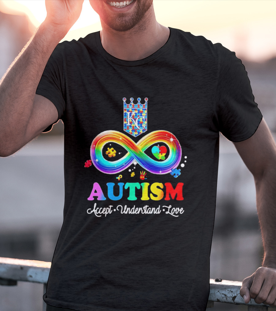 Kansas City Royals KC Autism Accept Understand Love Rainbow Infinity Puzzle Pieces T-Shirt