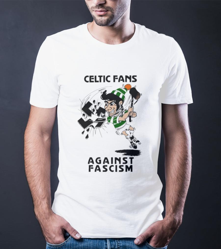 Celtic Fans Against Fascism Irish Character And Broken Swastika T-Shirt