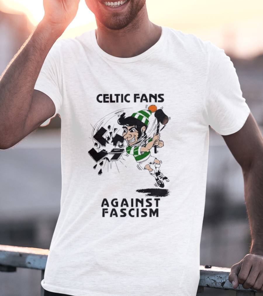 Celtic Fans Against Fascism Irish Character And Broken Swastika T-Shirt