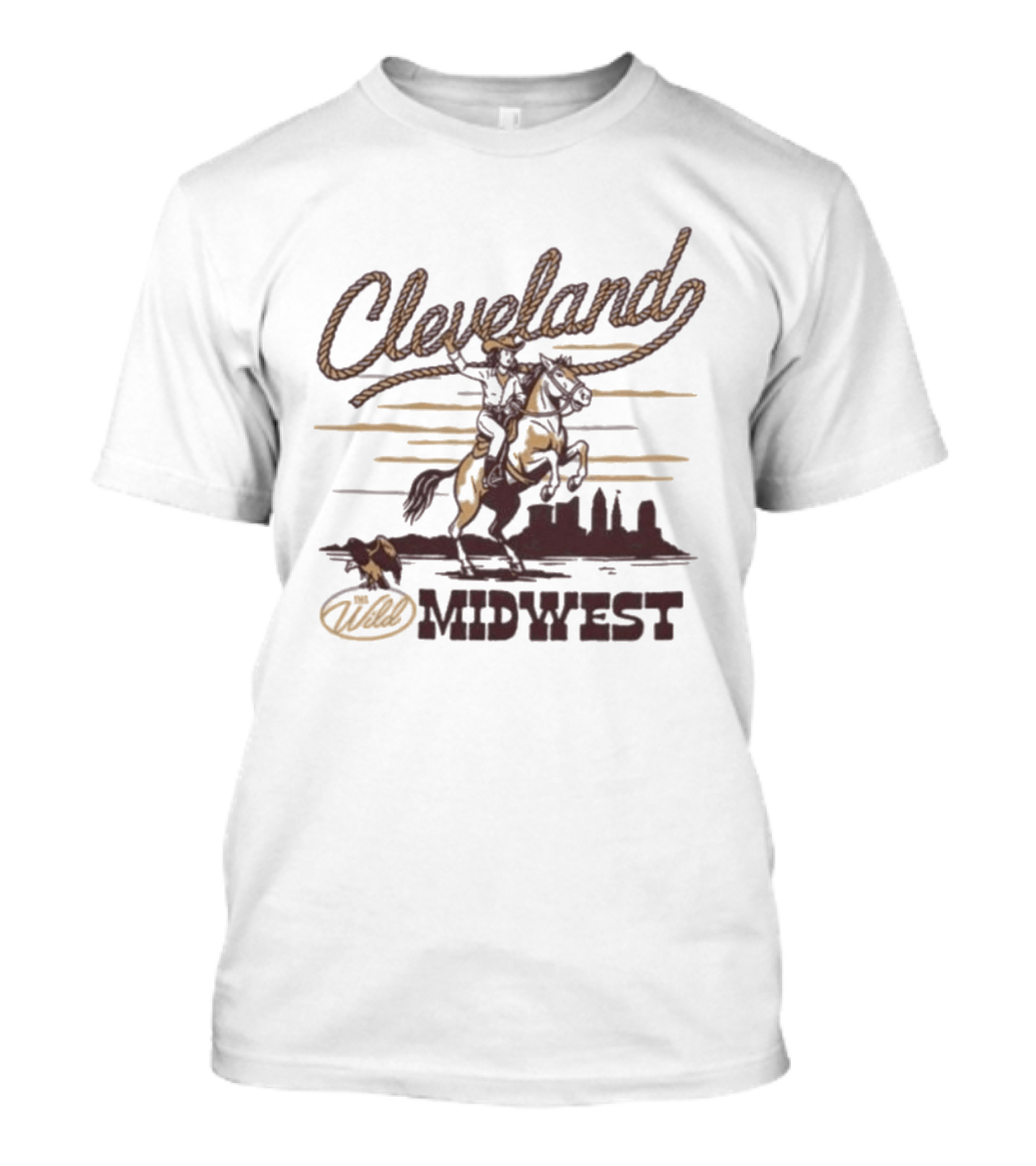 Cleveland Wild Midwest Cowgirl Roping Skyline Adventure T-Shirt