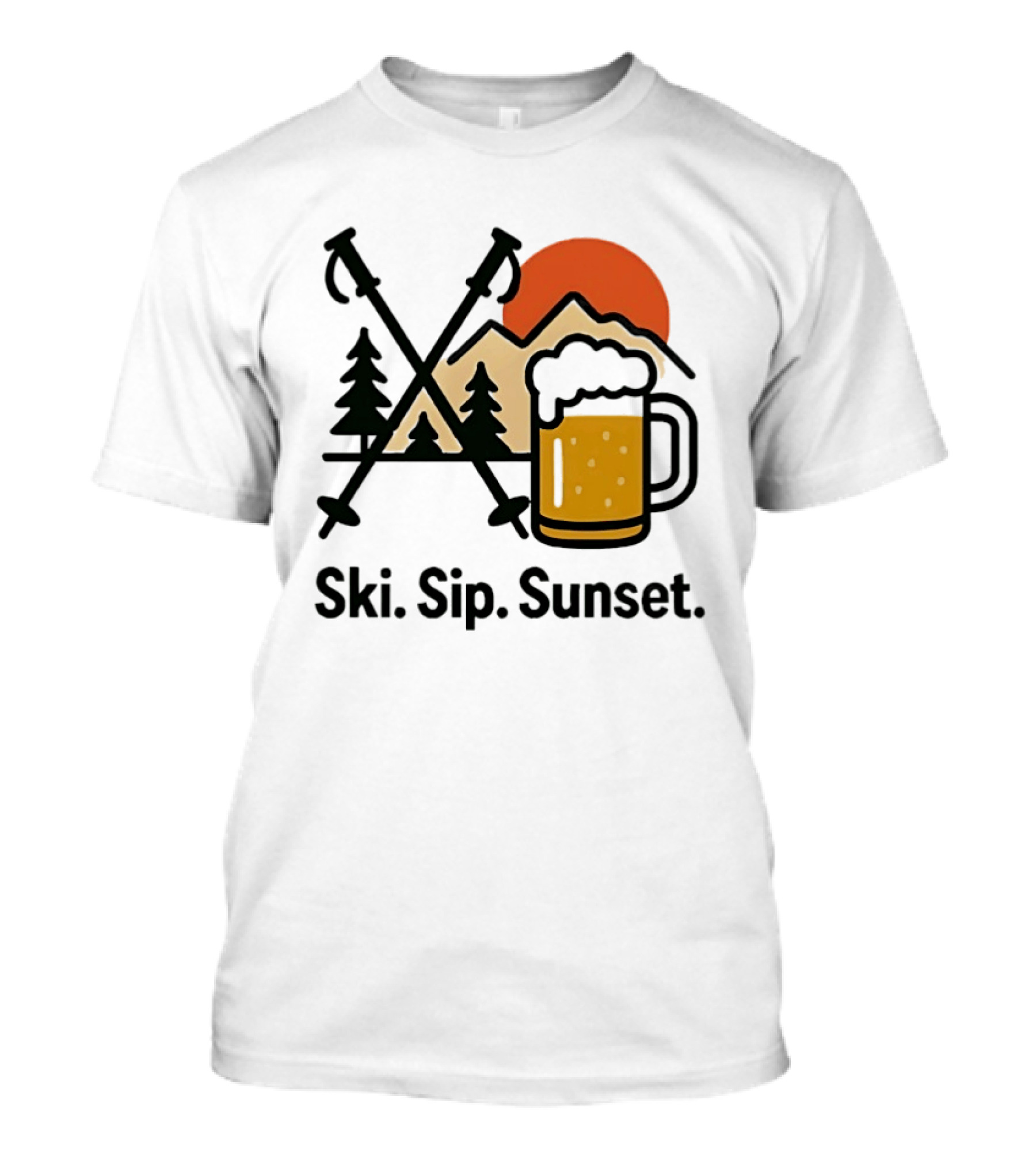Ski Sip Sunset Mountain Beer Adventure T-Shirt