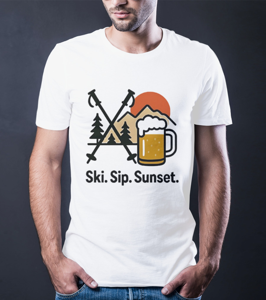 Ski Sip Sunset Mountain Beer Adventure T-Shirt
