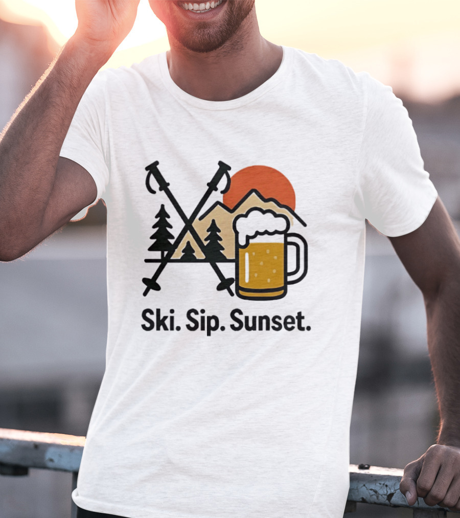 Ski Sip Sunset Mountain Beer Adventure T-Shirt
