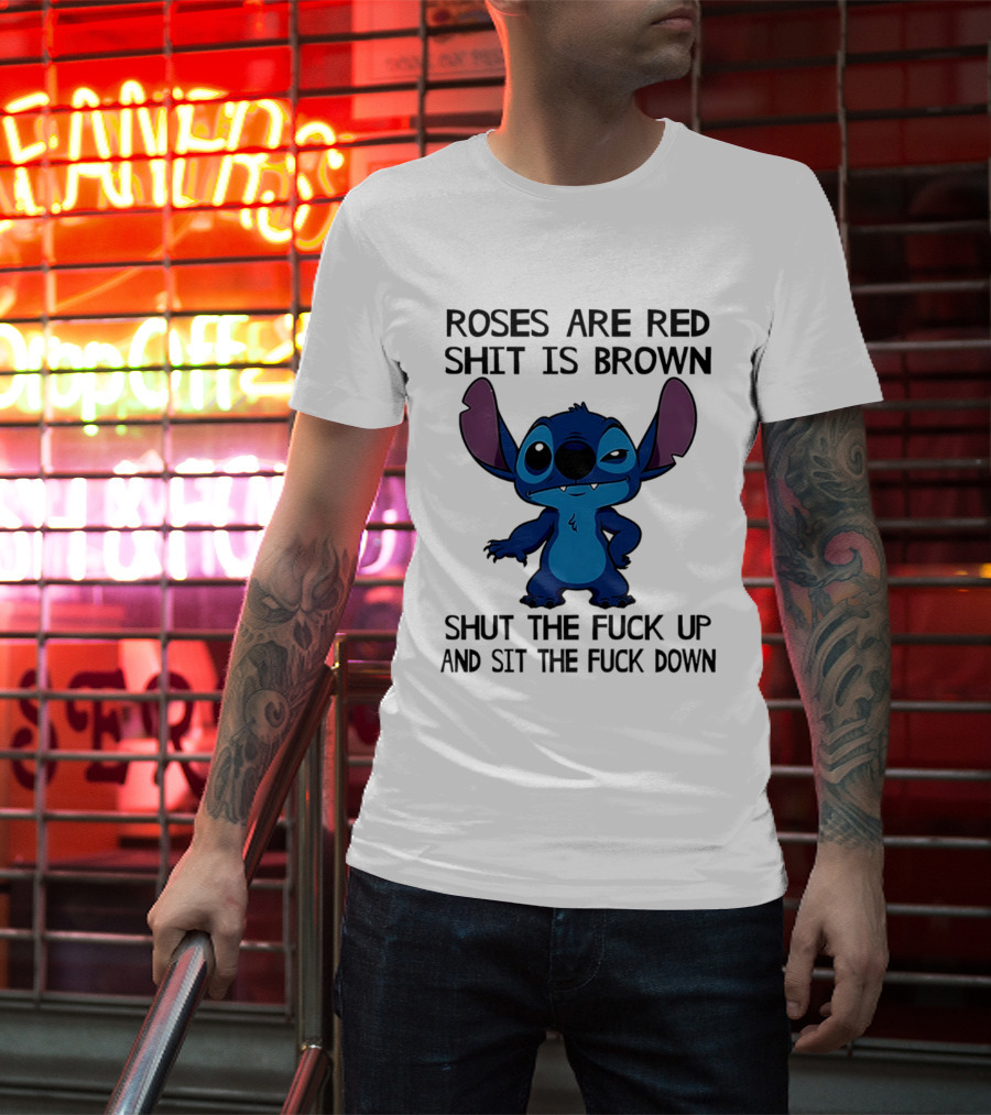 Stitch Roses Are Red Shit Is Brown T-Shirt