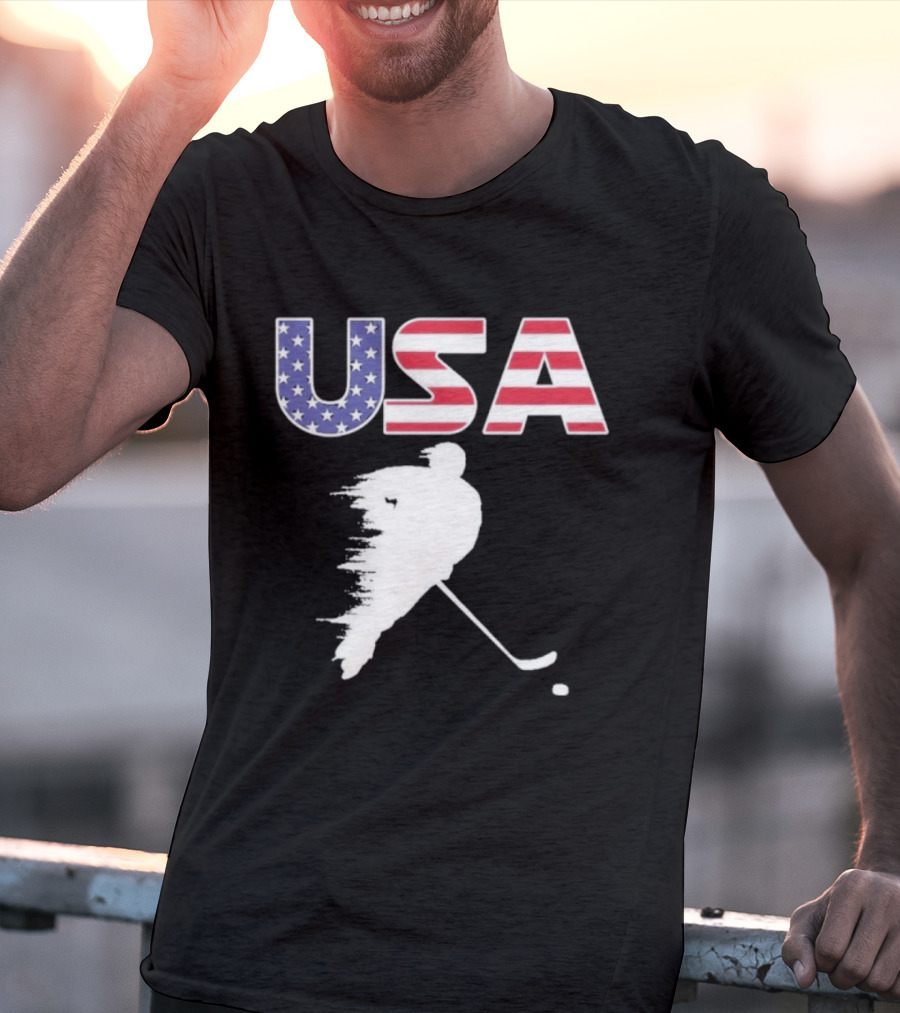 USA Stars And Stripes Ice Hockey Player T-Shirt