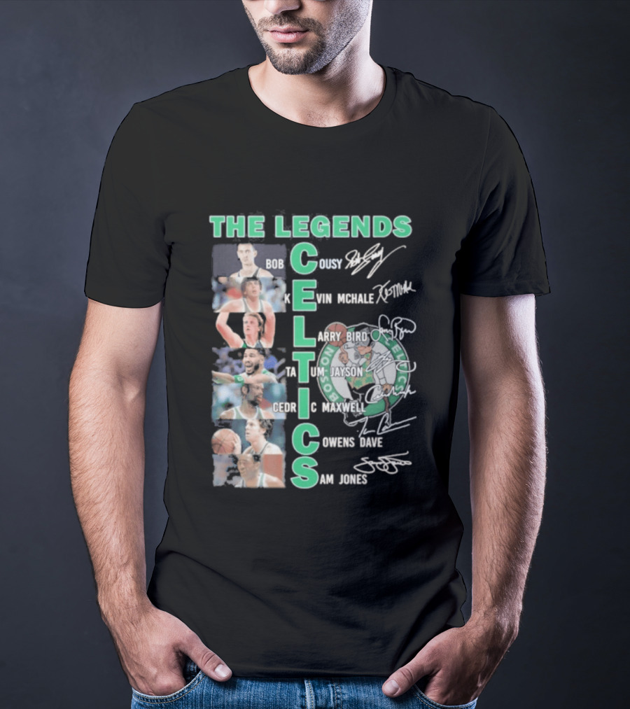 The Legends Boston Celtics Players Bob Cousy Kevin McHale Larry Bird Cedric Maxwell Dave Cowens Sam Jones T-Shirt