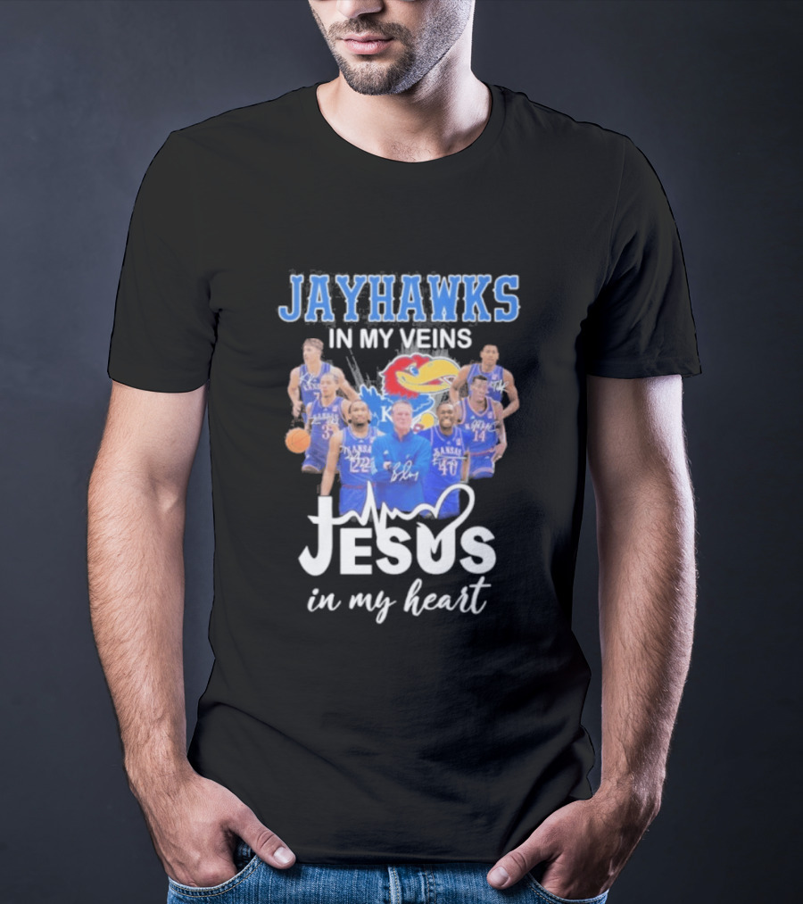 Kansas Jayhawks In My Veins Jesus In My Heart T-Shirt