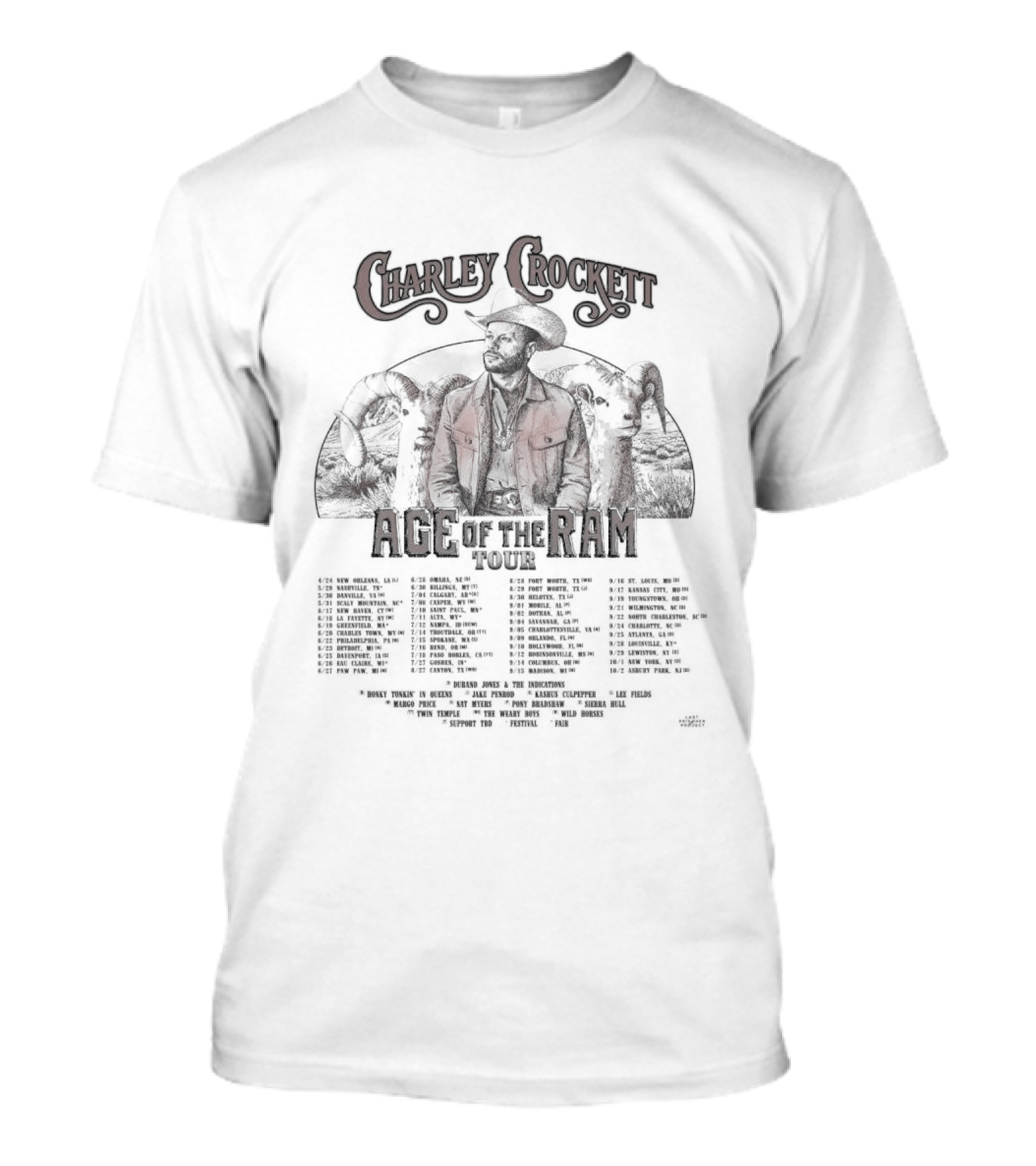 Charley Crockett Age Of The Ram Tour 2026 Full Schedule And Dates T-Shirt