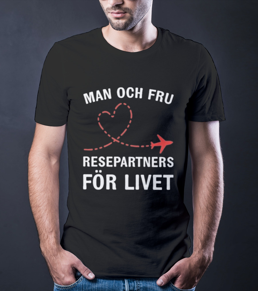 Man Och Fru Resepartners För Livet Flygplan Hjärtformad Resväg T-Shirt