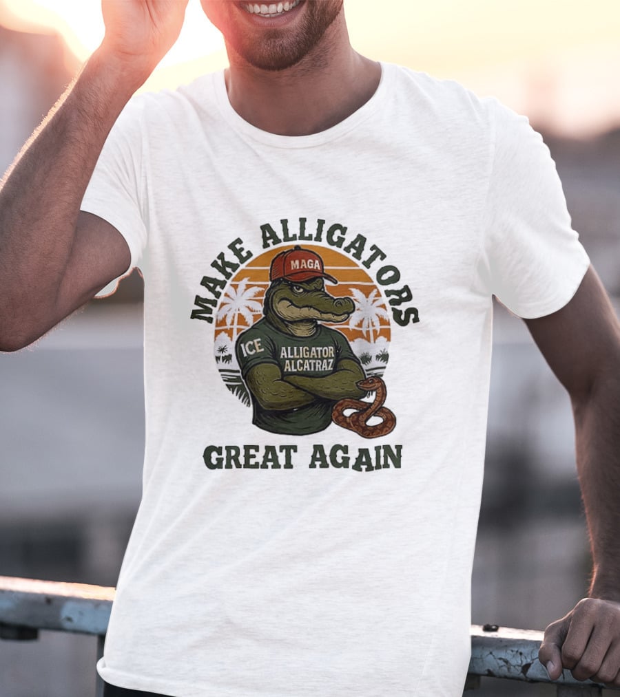 MAGA Alligator Alcatraz Make Alligators Great Again ICE Tropical Trees T-Shirt