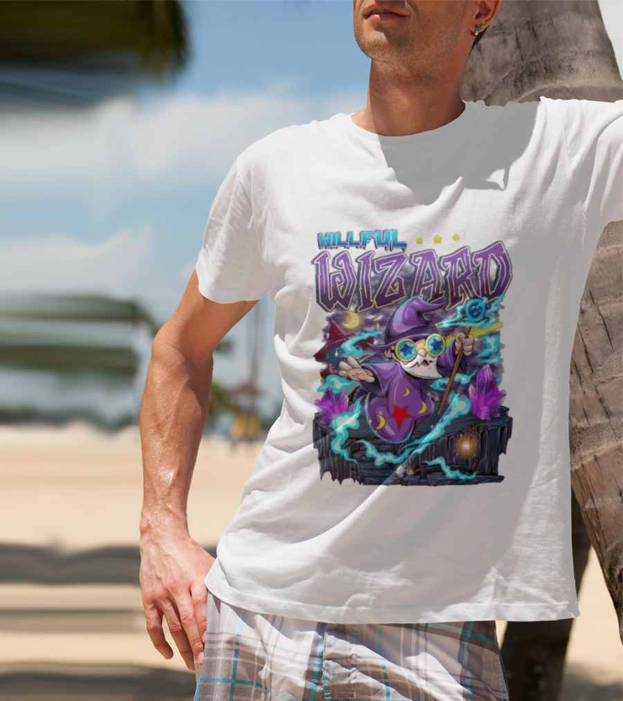 Willful Wizard Magical Adventure With Cosmic Crystals And Crescent Moons T-Shirt