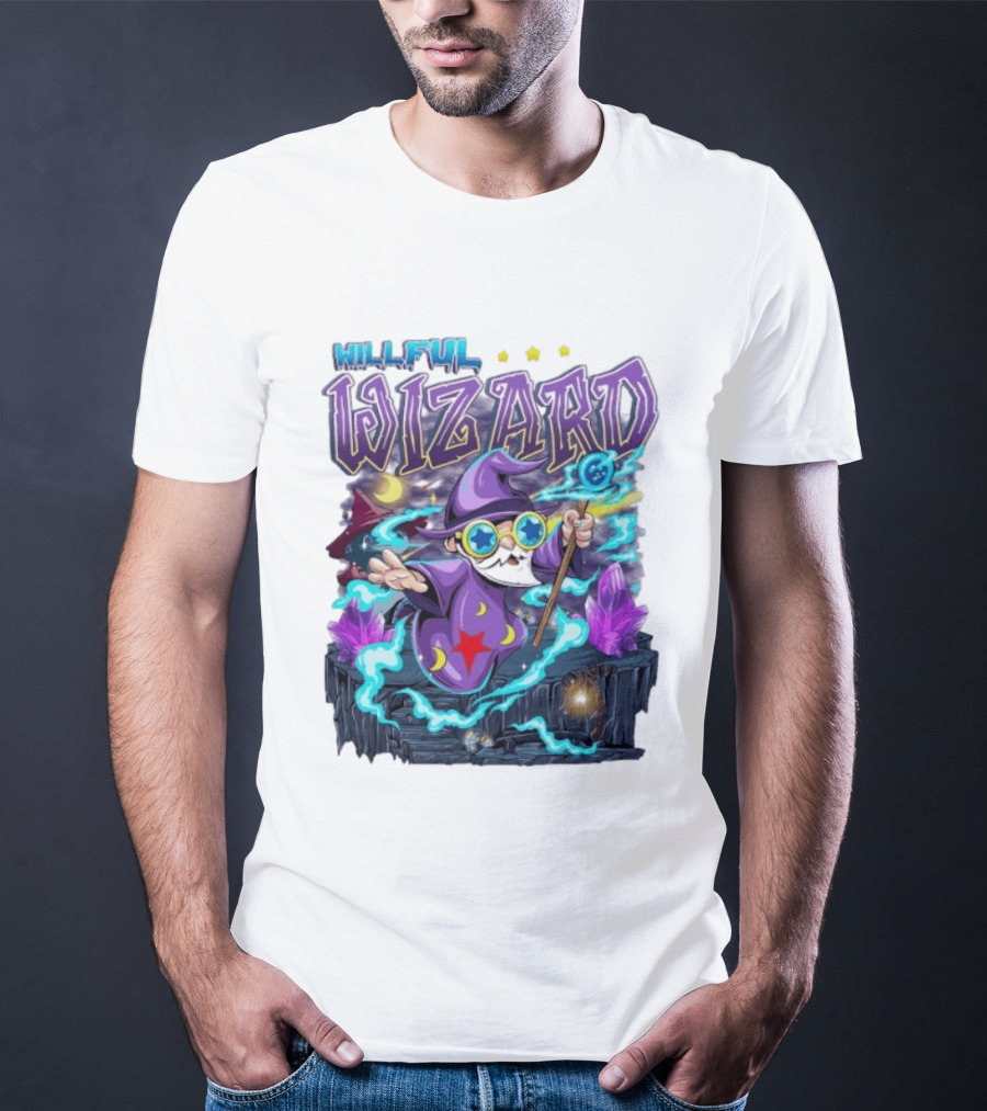 Willful Wizard Magical Adventure With Cosmic Crystals And Crescent Moons T-Shirt