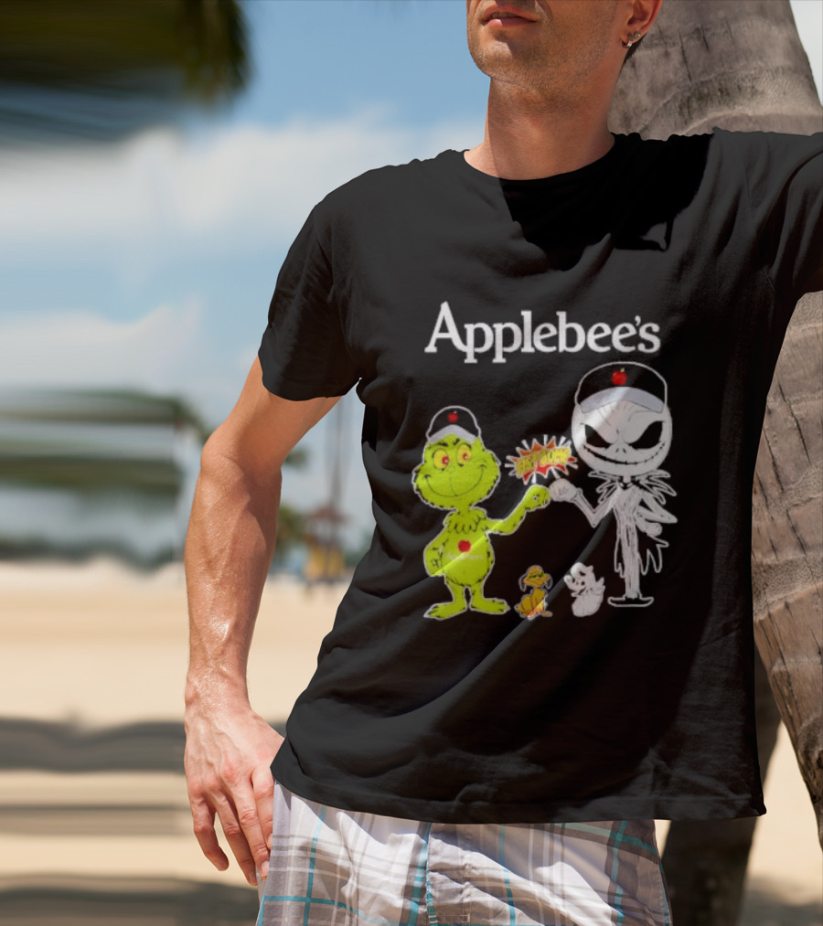 Applebee's Grinch And Jack Skellington Fist Bump Halloween Bash T-Shirt
