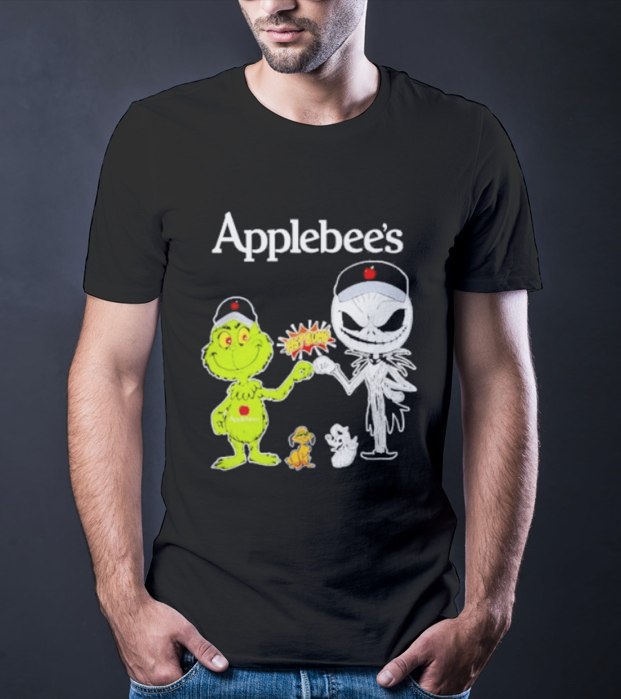 Applebee's Grinch And Jack Skellington Fist Bump Halloween Bash T-Shirt