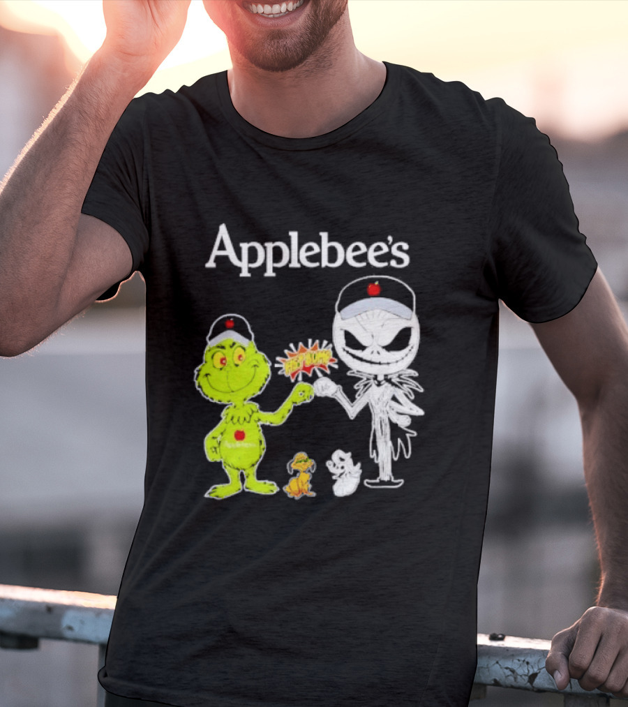 Applebee's Grinch And Jack Skellington Fist Bump Halloween Bash T-Shirt