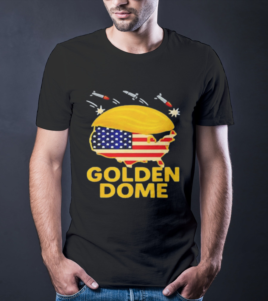 Golden Dome USA Map Trump Hair Shield With Stars And Stripes T-Shirt