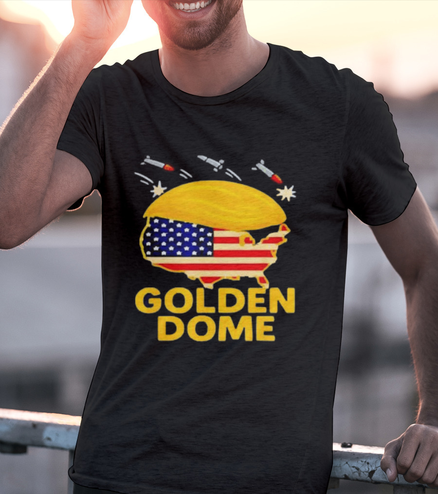 Golden Dome USA Map Trump Hair Shield With Stars And Stripes T-Shirt