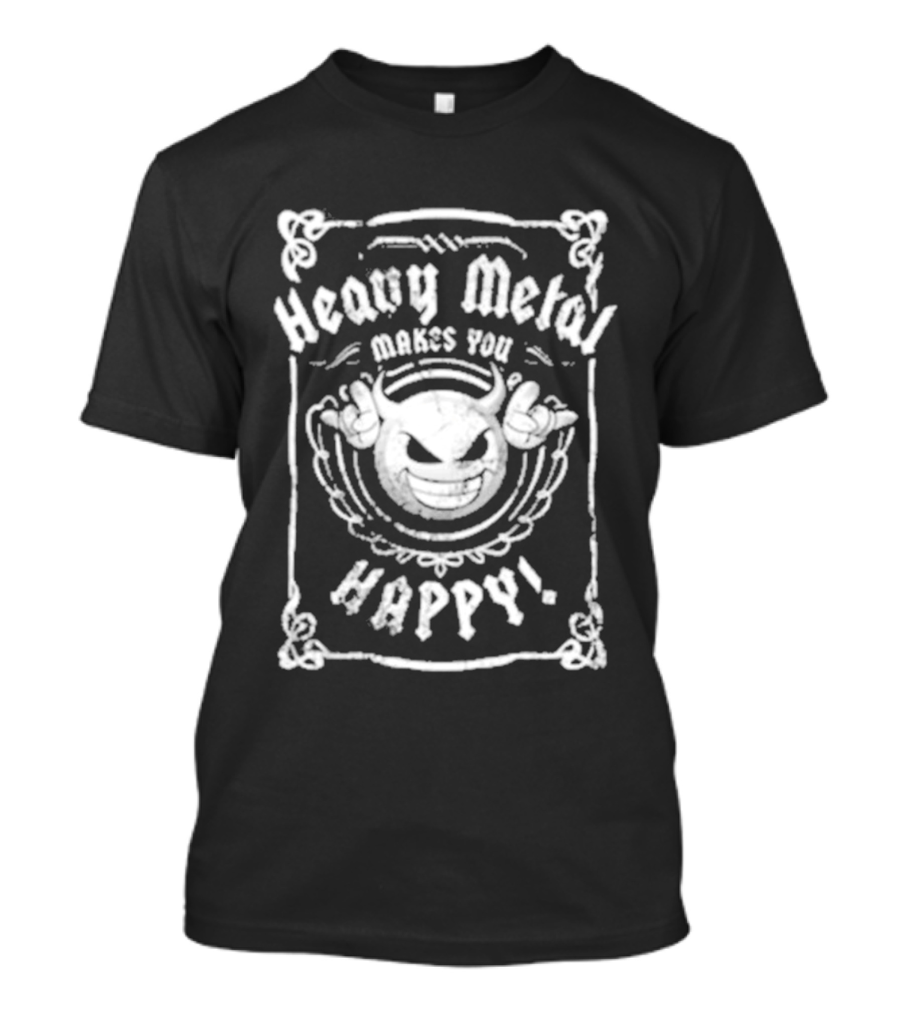 Heavy Metal Makes You Happy Smiling Devil Horns T-Shirt