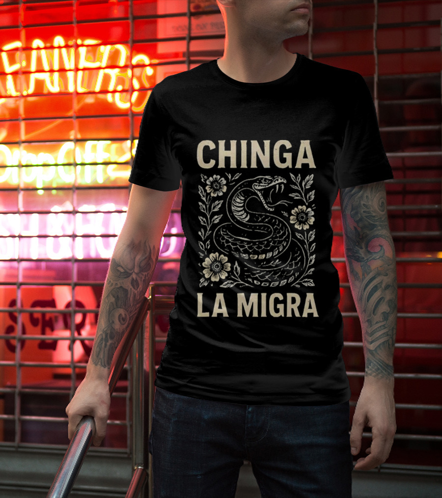 Chinga La Migra Snake And Floral T-Shirt