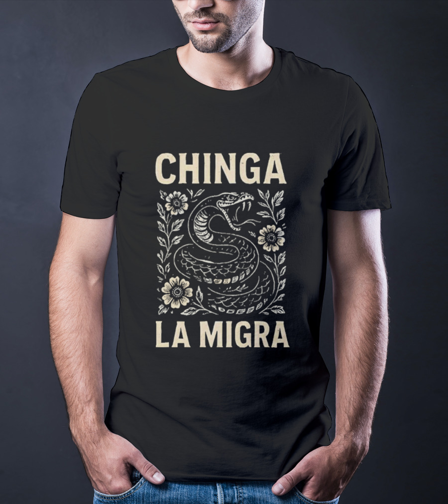 Chinga La Migra Snake And Floral T-Shirt