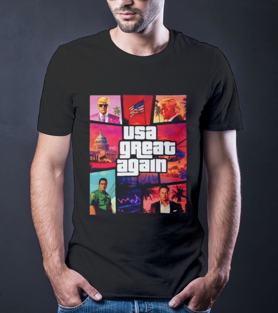 Donald Trump Elon Musk USA Great Again Capitol Flag T-Shirt