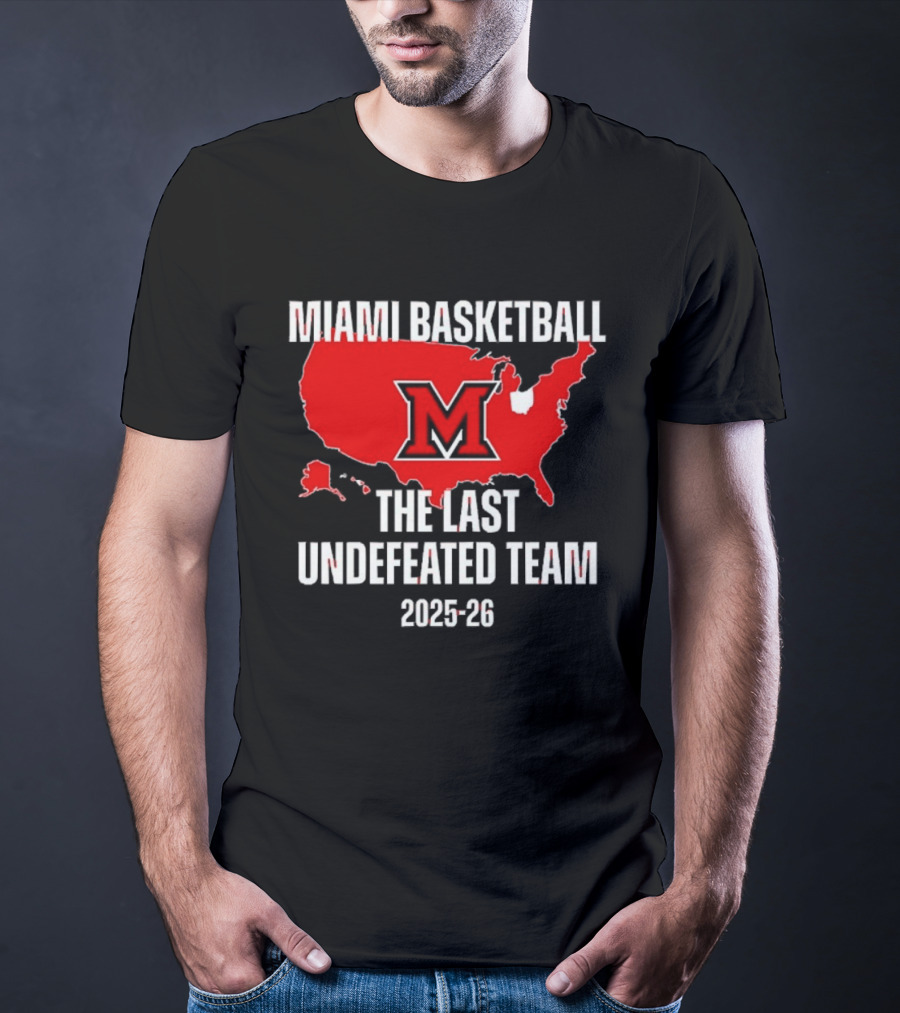 Miami Basketball RedHawks The Last Undefeated Team 2025 26 USA Map T-Shirt