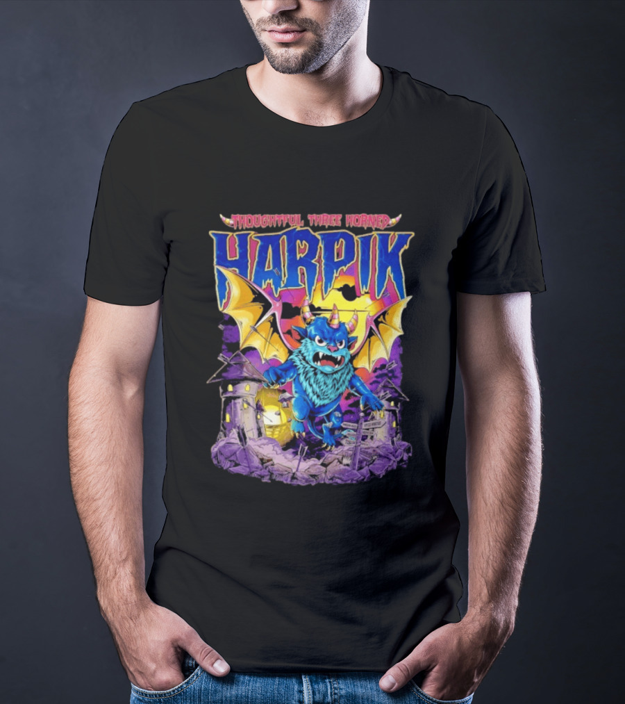 Thoughtful Three Horned Harpik Monster Panorama T-Shirt